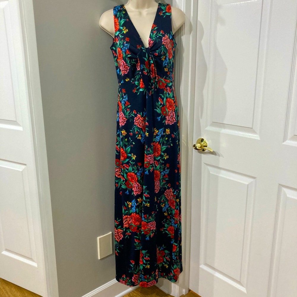 NWOT Nina Leonard Navy Floral Maxi Dress - Picture 3 of 8